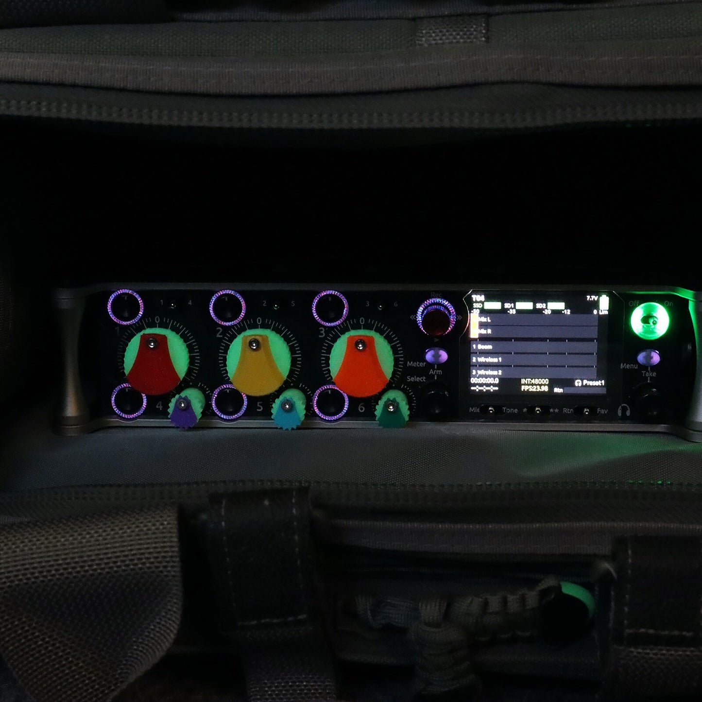 Multi-Colored Glow-in-the-Dark Knobs for Sound Devices 833 / 888 / Scorpio and most 6-series Recorders