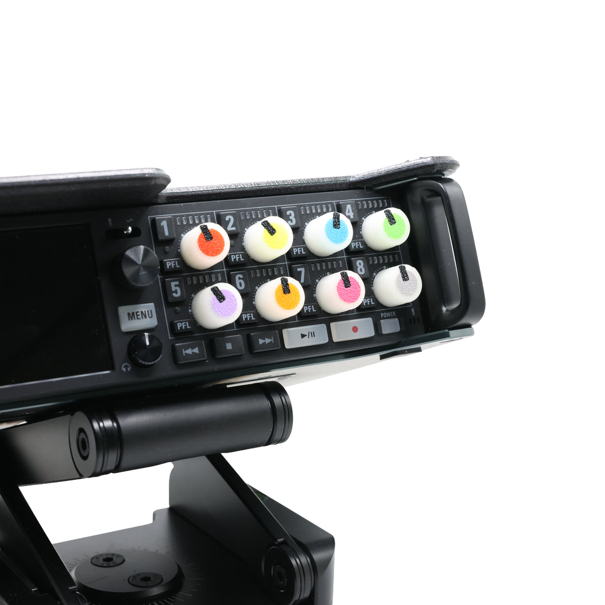 Control panel with colorful buttons on a white background