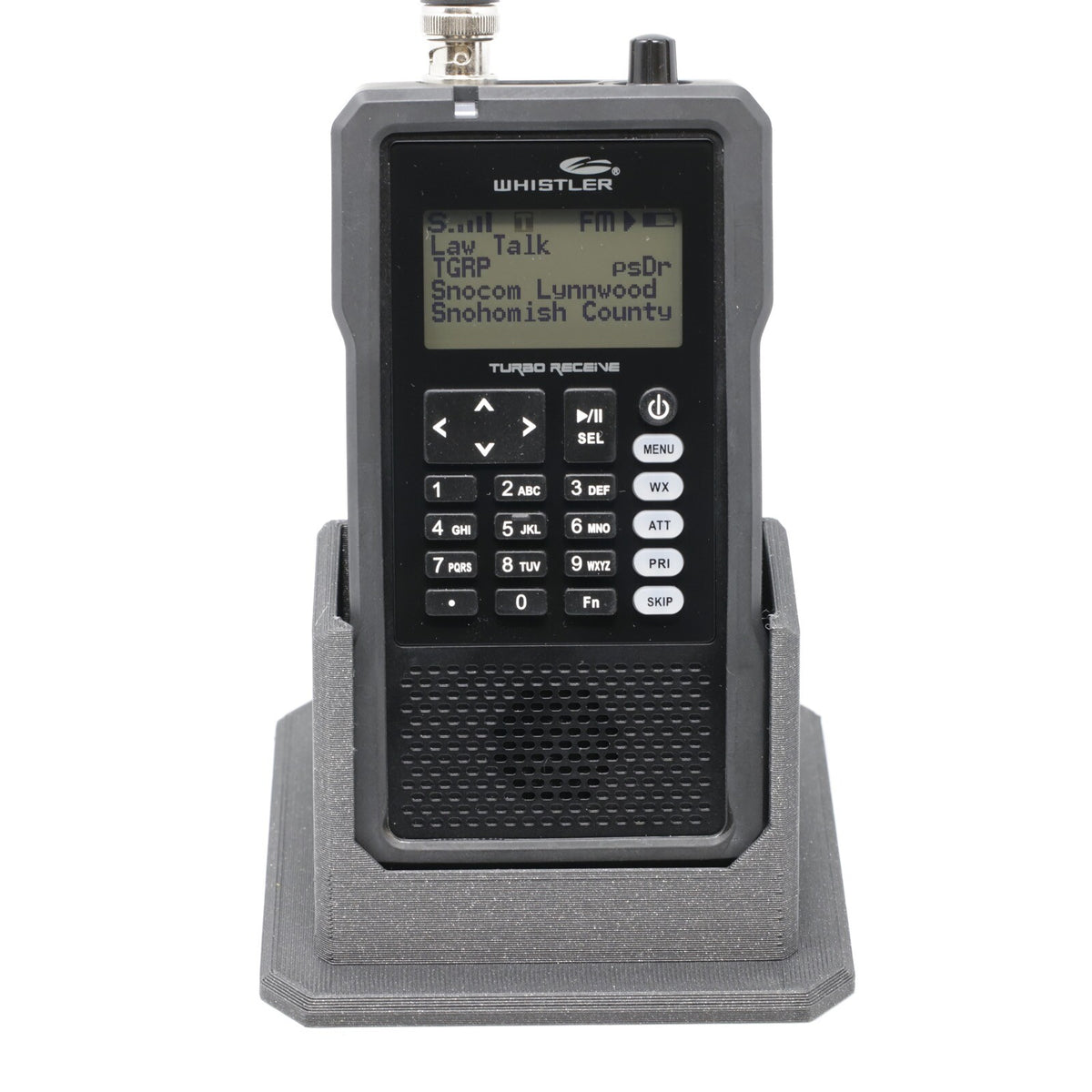 Drop-In Angled Desk Stand For Whistler TRX-1 Radio Scanner w/Rubber Case