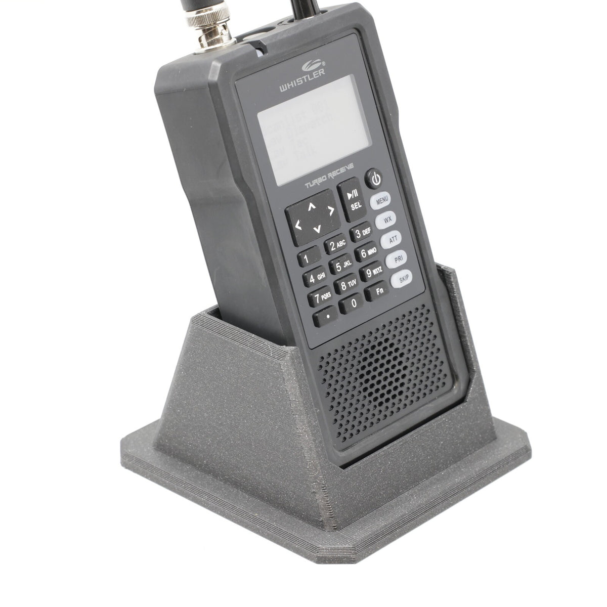 Drop-In Angled Desk Stand For Whistler TRX-1 Radio Scanner w/Rubber Case